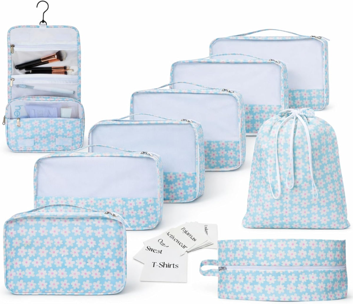 Packing Cubes Set – Cute Packing Cubes for Travel, Luggage Organizer Bags for Suitcase, For Kids & Family, Floral, Neutral & Aesthetic Travel Organizer Set-Beige