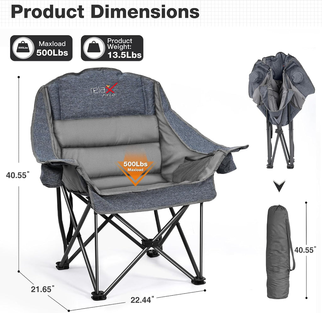 Oversized Camping Chairs with Cup Holder 500LBS,Grey