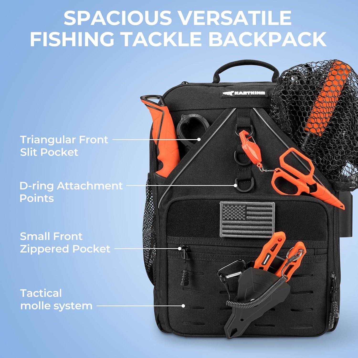KastKing KarryAll Fishing Backpack with Rod Holder 4 Tackle Boxes, 40/26L