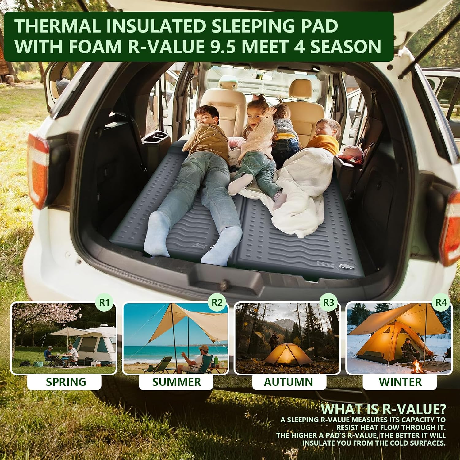 HiiPeak Memory Sleeping Pad, Compact 3" Thick Foam Sleeping Mats with Pillow, 9.5 R-Value Insulated Camping Mattress Pad, Easy Inflate & Deflate, Inflatable Sleep Mat for Backpacking Hiking Car Tent