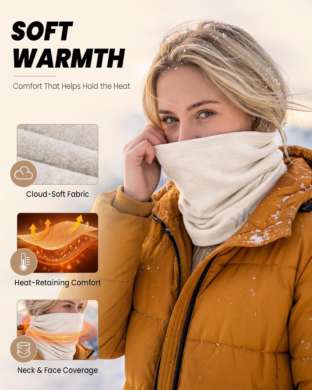 YANIKY Winter Neck Warmer, Wool Neck Gaiter Fleece Scarf, Windproof Face Cover Mask for Men Women