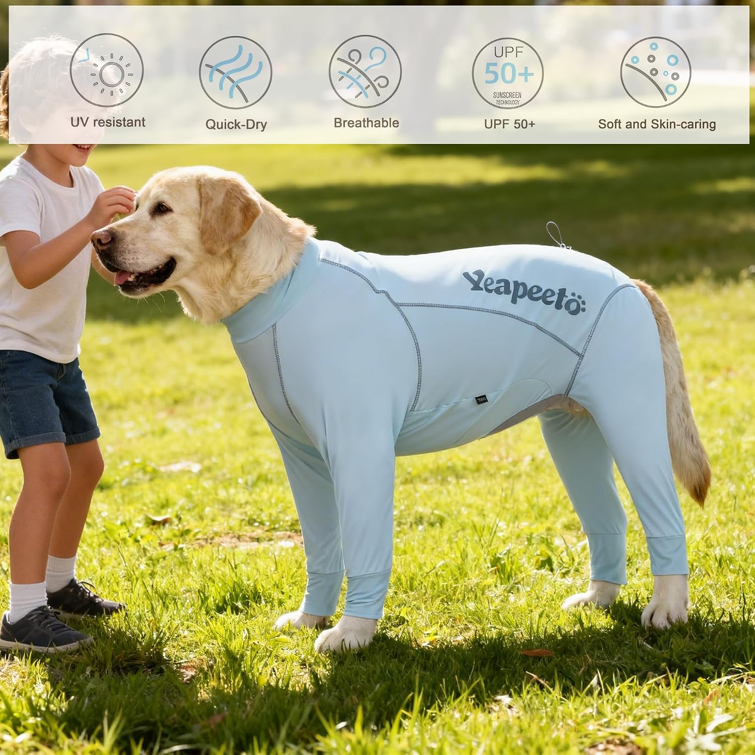 Dog Sun Protection Cooling Suit UPF 50+, Quick-Dry Breathable Jumpsuit for Large & Medium Dogs, Outdoor Dirt-Resistant Shedding Control Pet Apparel (Ice Blue, 7X-Large)