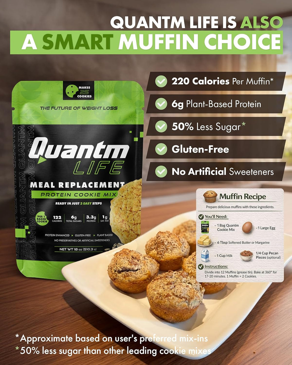 Cookie Mix, Gluten Free, Plant-Based Meal Replacement Plan with Hemp Protein, Rich in Fiber, Low in Sugar, No Preservatives or Artificial Sweeteners, 18 oz, 3 Pack, 2-Week Supply