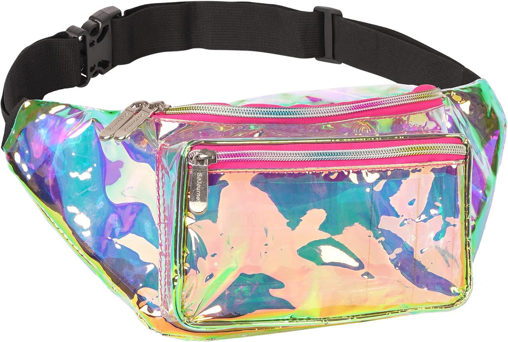 SoJourner Waterproof Holographic Fanny Pack, Pink & Gold Transparent