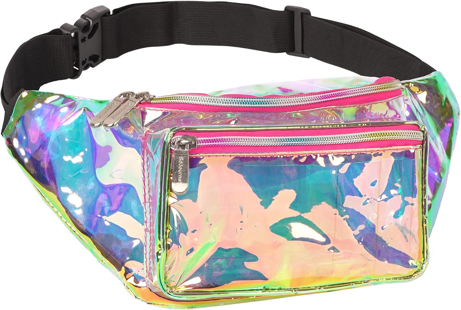 SoJourner Waterproof Holographic Fanny Pack, Pink & Gold Transparent