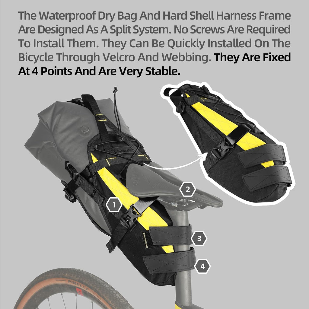 Rhinowalk Bike Saddle Bag Bicycle Saddle Pannier 14L Waterproof Storage Pouch Rear Rack Luggage Carrier Quick-Fit with Hardshell Frame & Interior (Yellow)