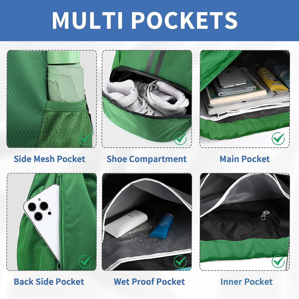 JELUTAR Drawstring Backpack Gym Bag with Shoes Pocket, Dark Green