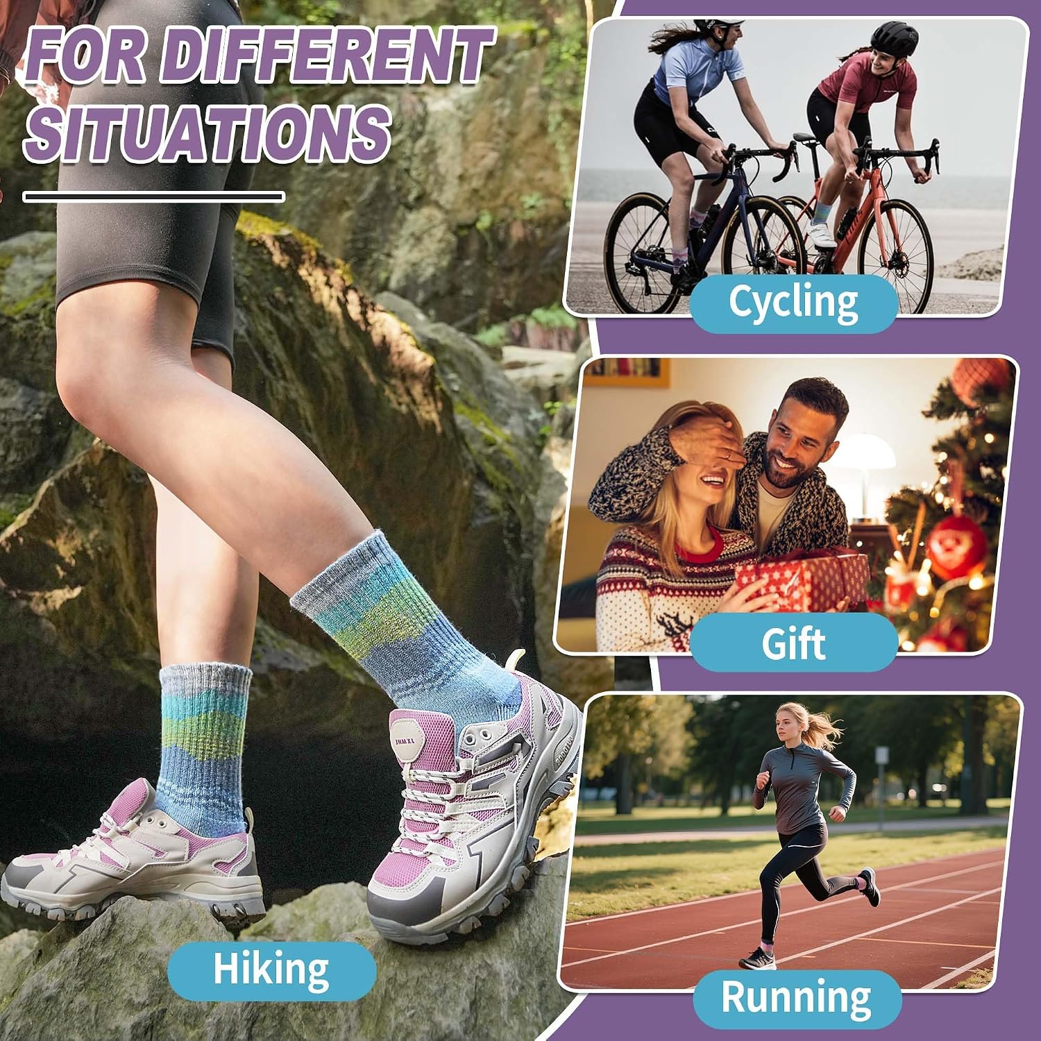 Sandsuced Merino Wool Hiking Warm Socks Thermal Winter Cozy Crew with Cushioned Sole & Moisture Wicking 5 Pairs for Women