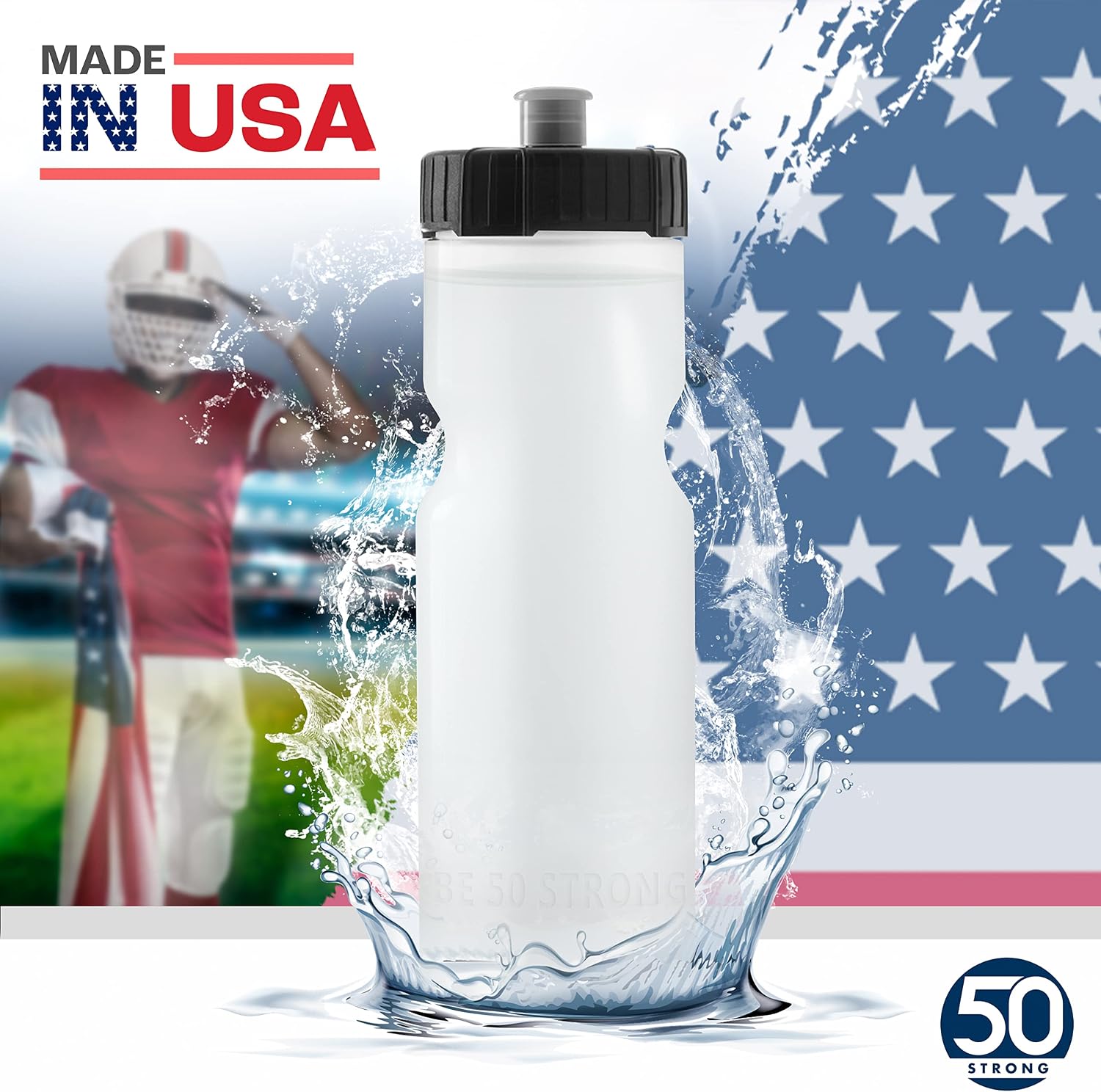 50 Strong | Bulk Water Bottles, 24-Pack, 22 oz, Sports Squeeze, Clear
