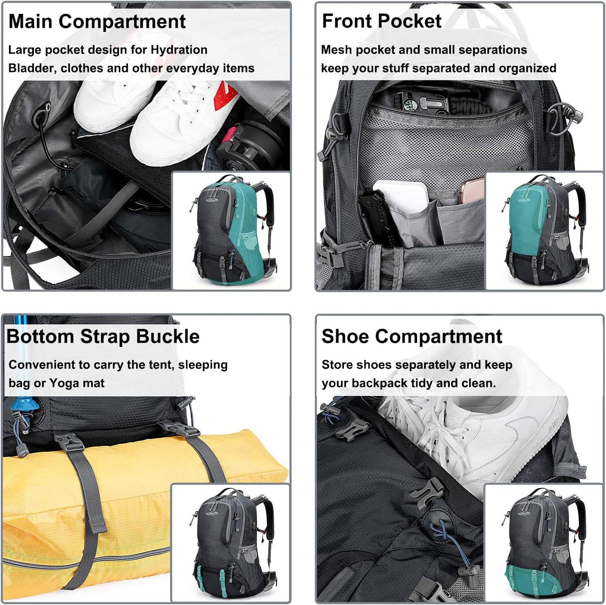 G4Free 50L Hiking Backpack Waterproof Daypack Outdoor Camping Climbing Backpack with Rain Cover for Men Women(Dark Grey)