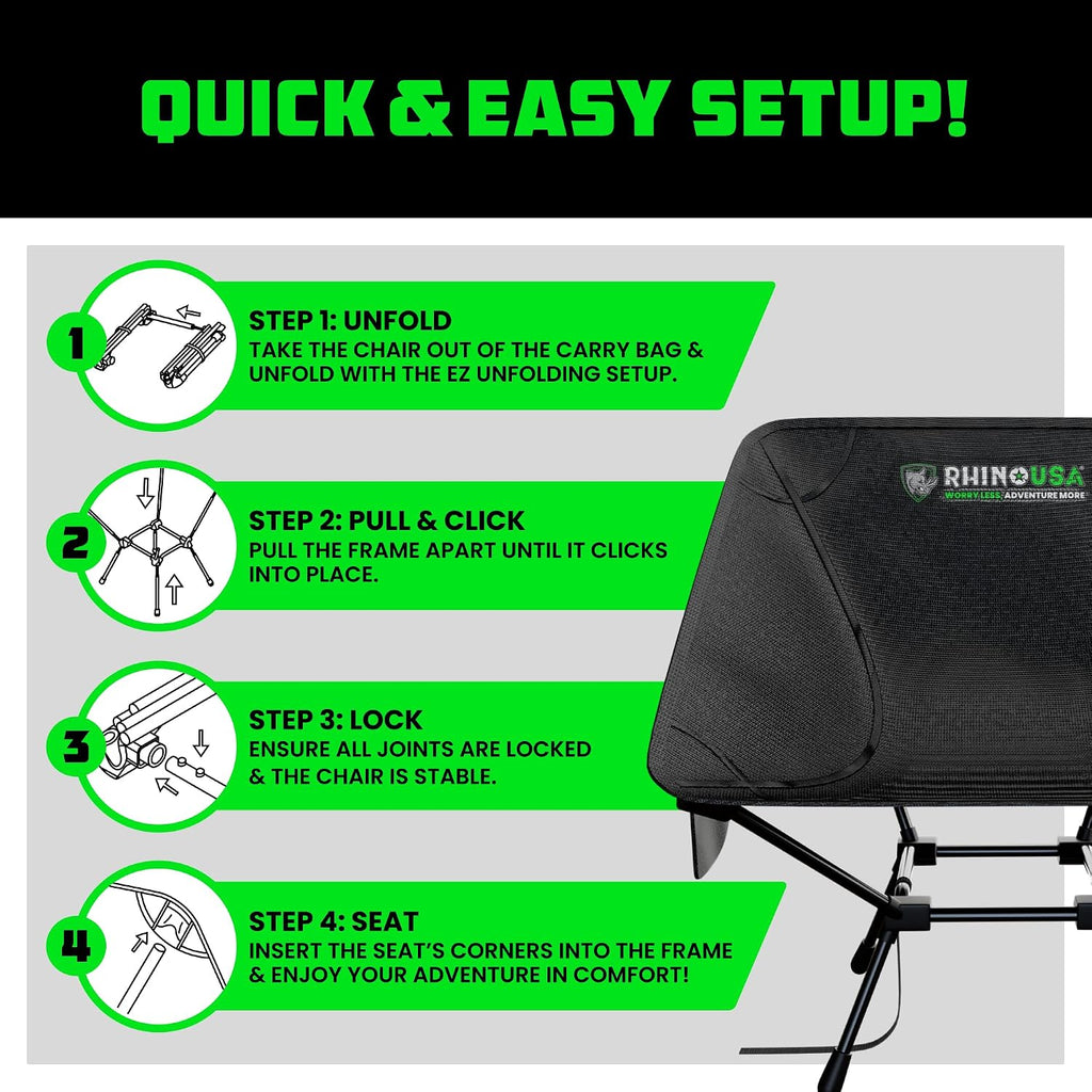 Rhino USA Portable Camping Chair - Collapsible Folding Chair, 400lb Cap