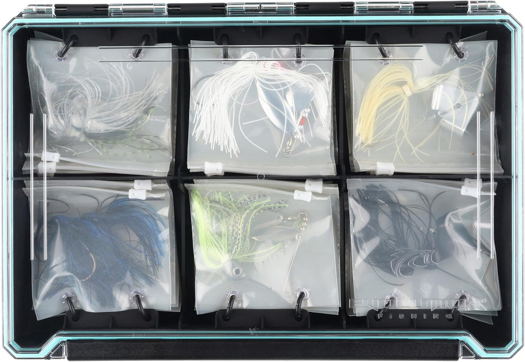Evolution Fishing BallistiX Blade Runner Tackle Tray - Waterproof, Spinnerbait & Buzzbait Storage, 24 Rust-Resistant Baggies, 6 Sections, Fits 3700 Tackle Box, QuikLatch