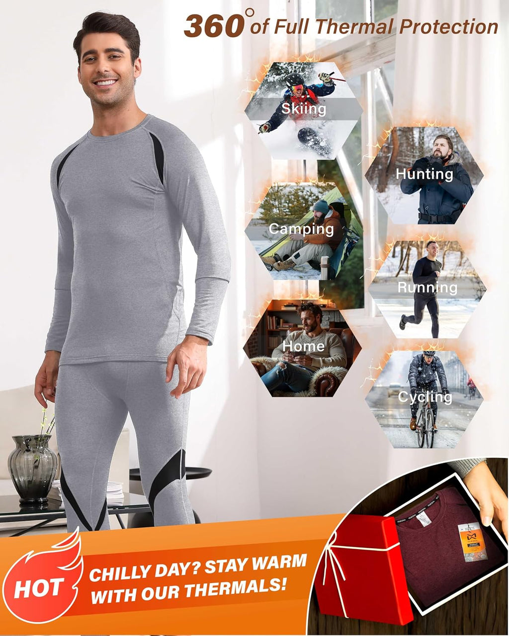 Muezna Men's Thermal Top and Bottom Set Underwear Long Johns Base Layer