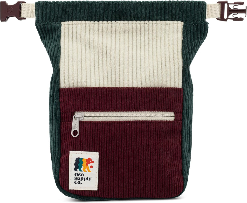 Oso Supply Co - Retro Corduroy Bouldering Bucket, Large Size Freestanding Chalk Bag for Rock Climbing, Magnetic Roll Down Closure, Dual Brush Loops, Zippered Pockets and Pouch