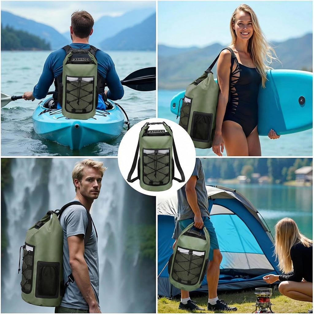 Dry Bag, 25L Waterproof Backpack, Outdoor Roll-Top Dry Bags for Kayaking