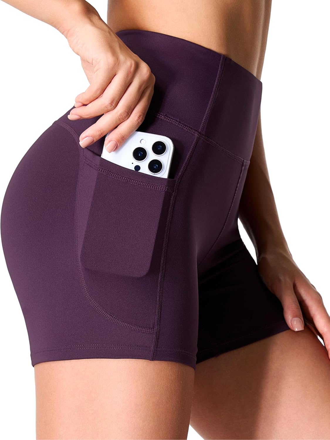THE GYM PEOPLE High Waist Yoga Shorts for Women's Tummy Control Fitness Athletic Workout Running Shorts with Deep Pockets