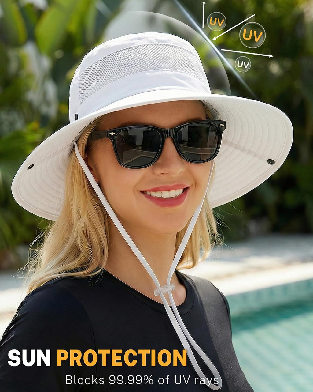Women's Sun Hat Sun Protection Wide Brim Bucket with Ponytail Hole Summer