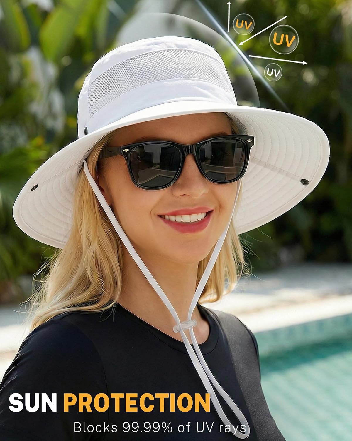 Women's Sun Hat Sun Protection Wide Brim Bucket with Ponytail Hole Summer
