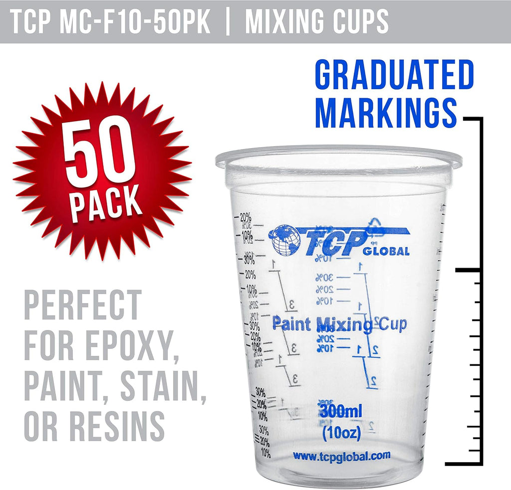 TCP Global 10 oz. (300ml) Graduated Plastic Mixing Cups - Box of 50