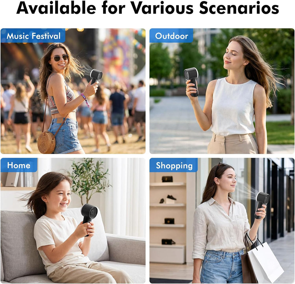 WHATOOK Portable Handheld Turbo Fan, 5 Speeds Mini Personal Fan with 4000mAh Rechargeable Battery, Small Pocket Fan for Travel Essentials, Beach, Office, Gifts for Women Men - Matte Black