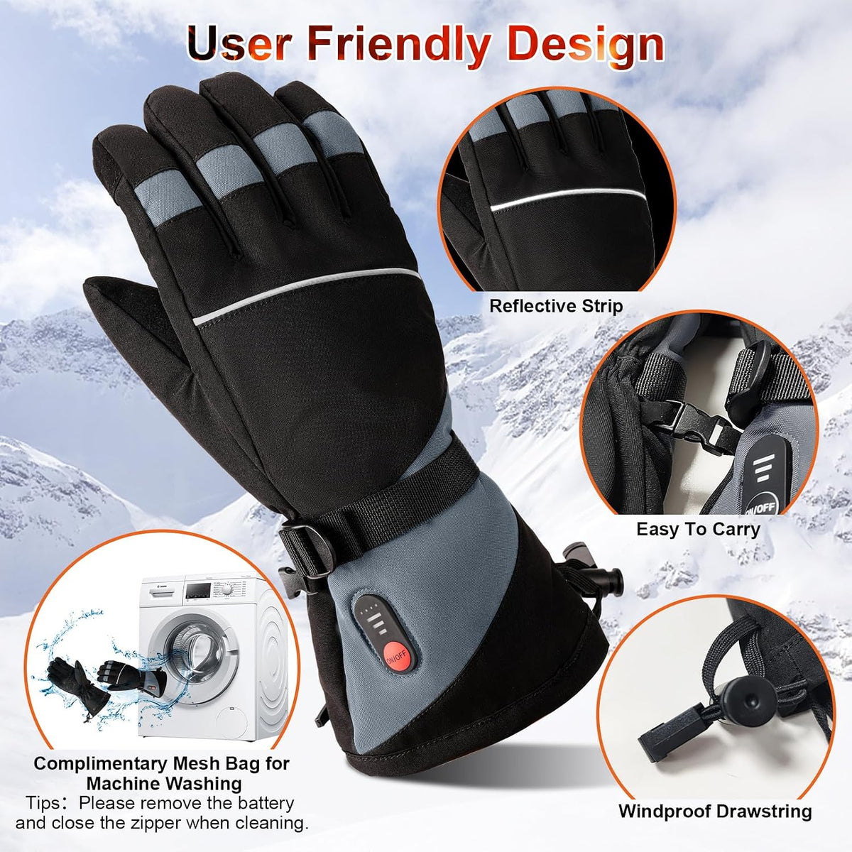 Rechargeable Heated Gloves for Men Women Hand Warmers Winter Ski Gloves
