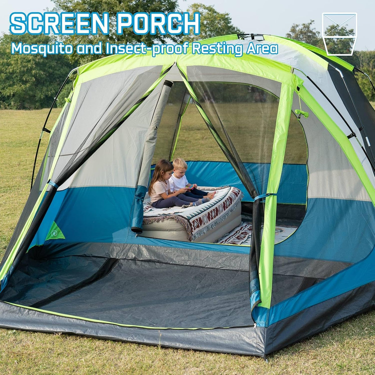 JELUCAMP 6/8 Person Camping Tent with Screen Porch Family Tents for Camping