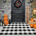 MUBIN Fall Decor Cotton Buffalo Plaid Rug, 3' x 5' Black and White Outdoor Rug Front Door Decorative Mat, Washable Doormat Foldable Area Rug Layered Door Mats Rug for Front Porch, Entryway, Patio