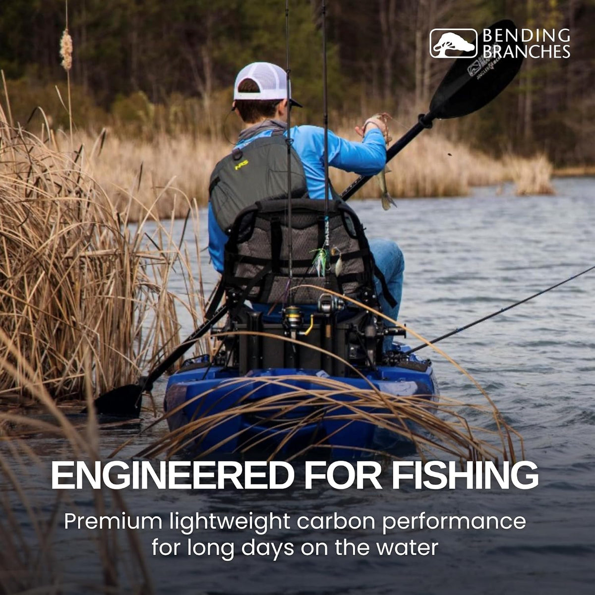 BENDING BRANCHES Angler Ace Versa-Lok™ Carbon Kayak Fishing Paddle – Adjustable Versa-Lok™ Ferrule, Carbon-Reinforced Nylon Blades, Lightweight Carbon Shaft