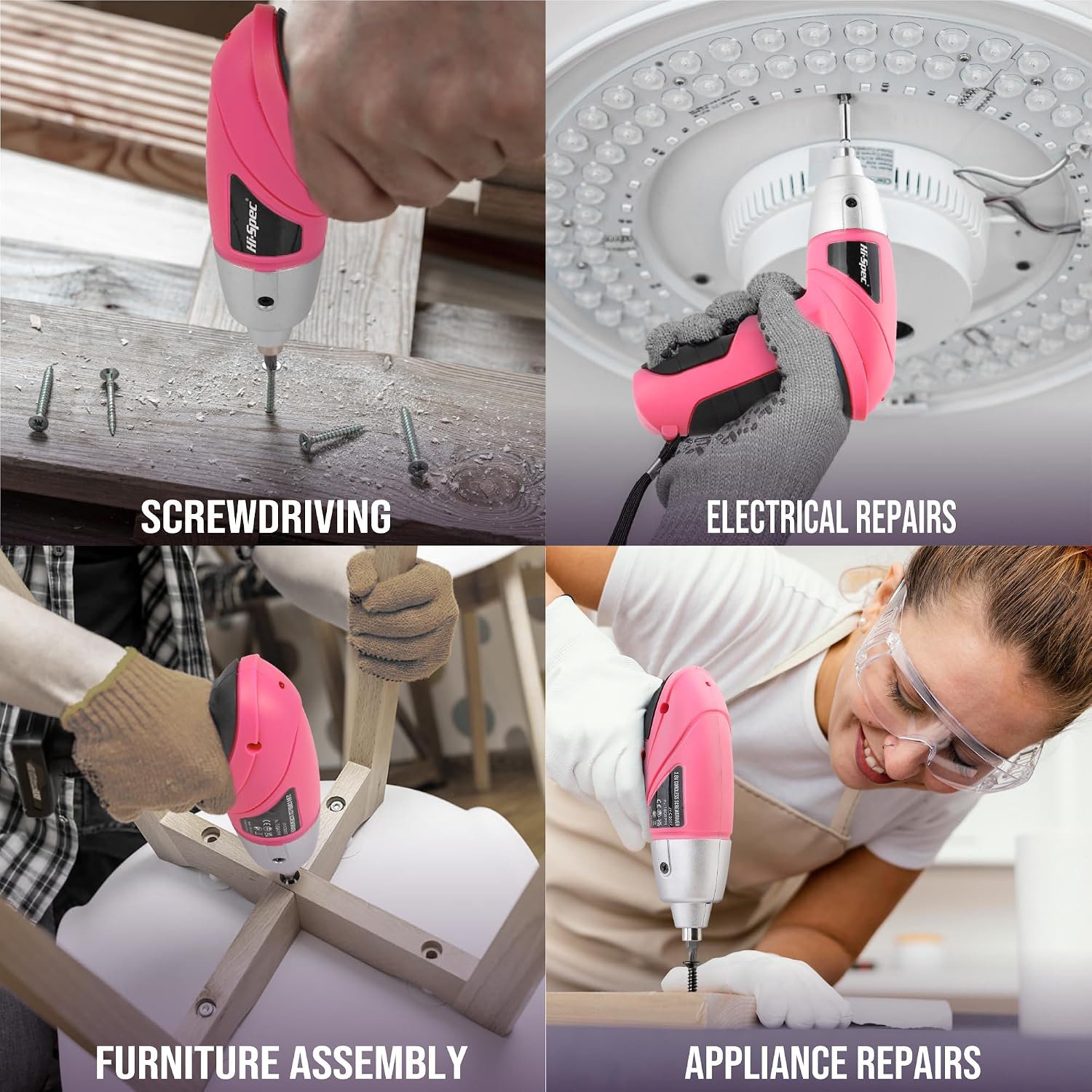 Hi-Spec 3.6V Cordless Electric Screwdriver and Tool Kit for DIY, Pink