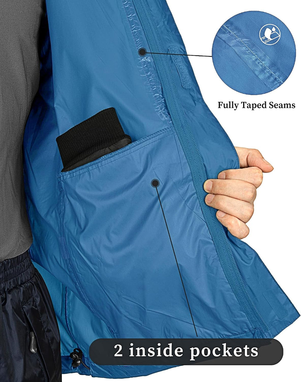 33,000ft Men's Packable Rain Jacket Lightweight Waterproof Golf Raincoat