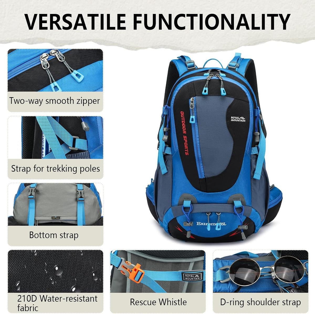 35L Lightweight Hiking Backpack for Women Men Waterproof Camping Backpack
