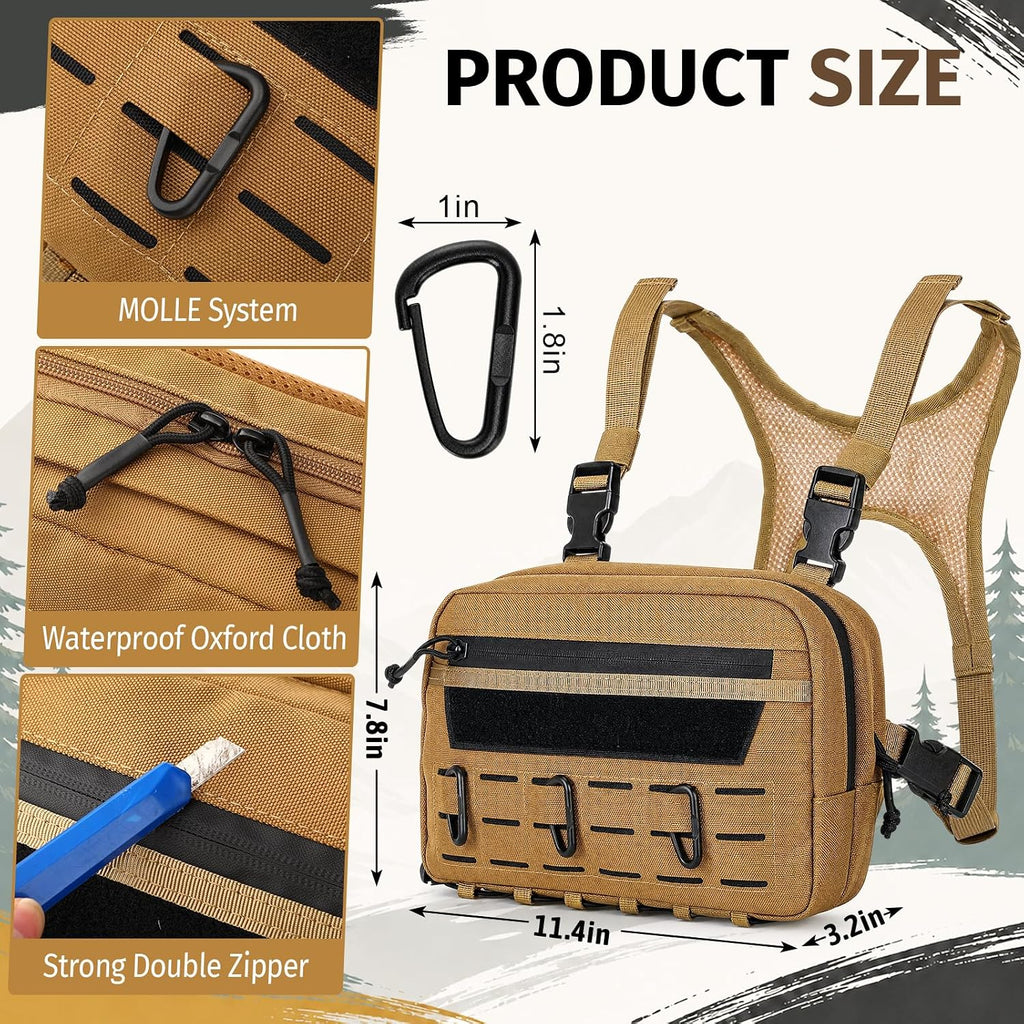 Fly Fishing Chest Pack Water Resistant Tackle Bag with MOLLE System, Detachable Hook Pouches, Adjustable Chest Straps for Stream Wade Fishing(Khaki)