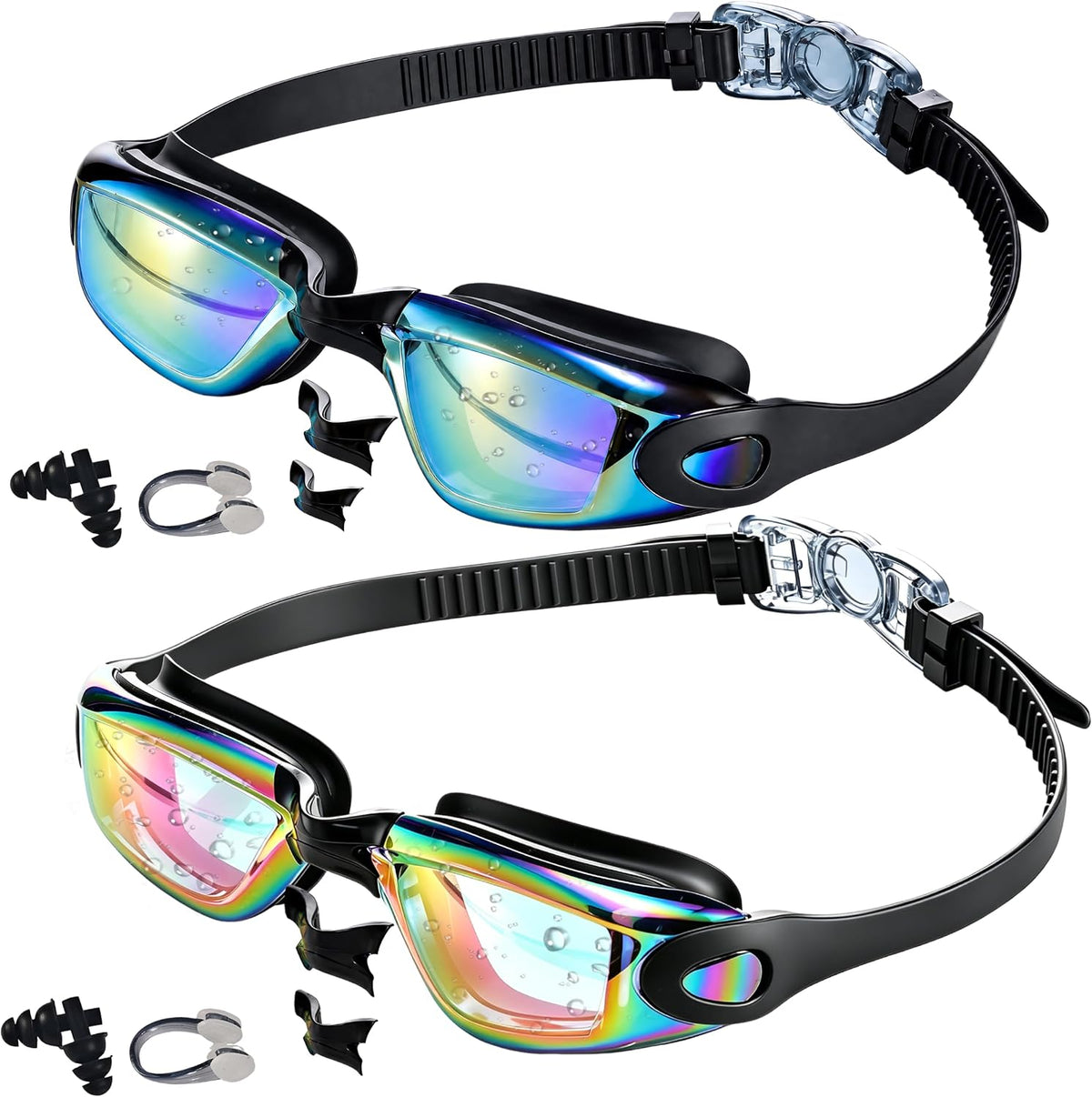 Swim Goggles, 2 Pack Unisex Adult Swimming Goggles No Leakage Anti Fog Wide View for Men Women Youth