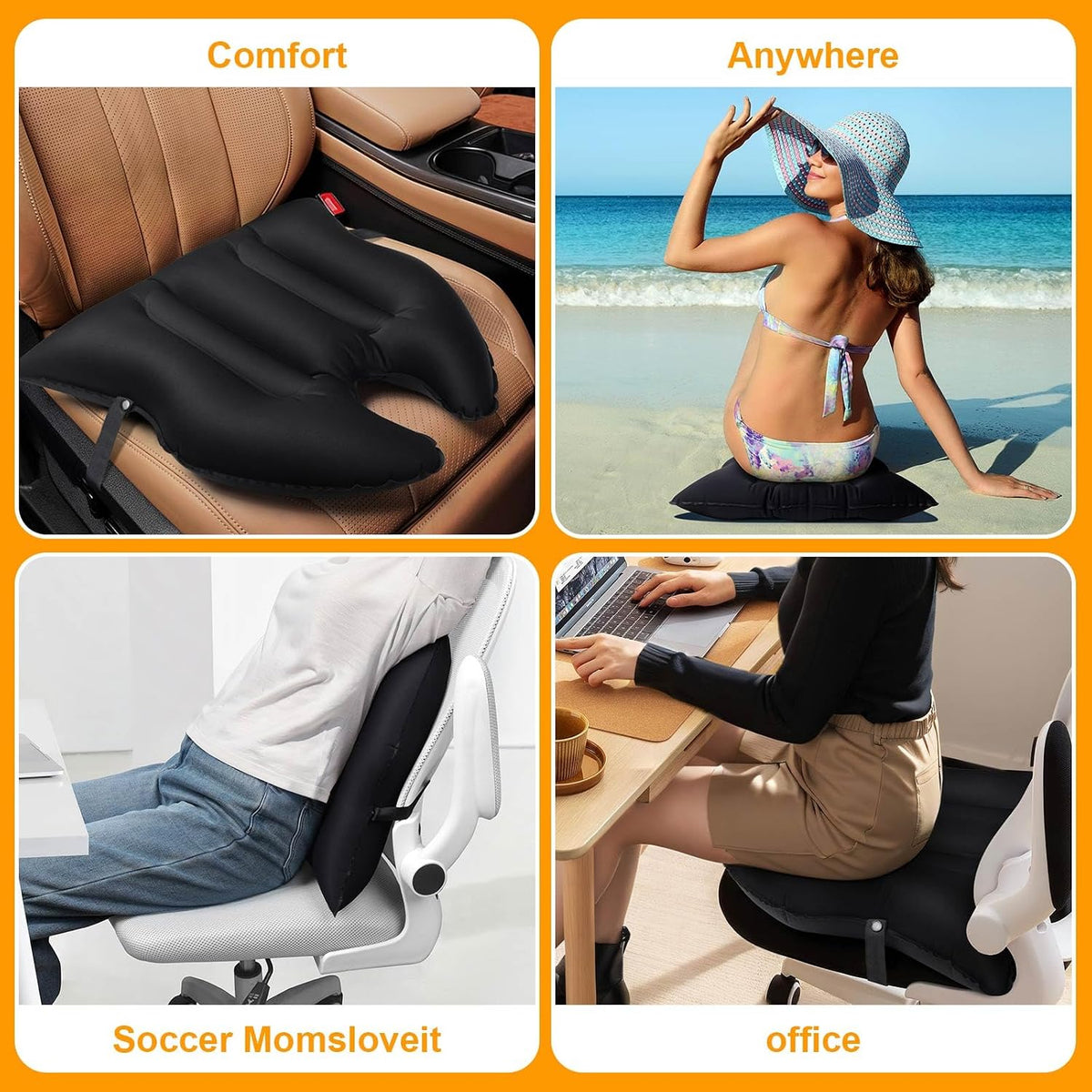 DAWNTREES 2-in-1 Inflatable Seat Cushion & Lumbar Support,Black