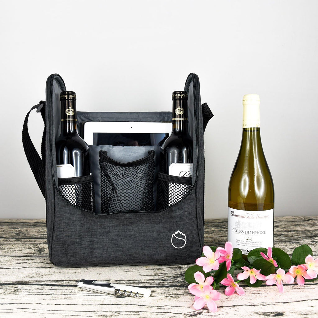 Insulated Wine 3 or 6 Bottle Carriers Tote Travel Cooler Gift Bag For Airplane Liquor With Padded Shoulder Strap