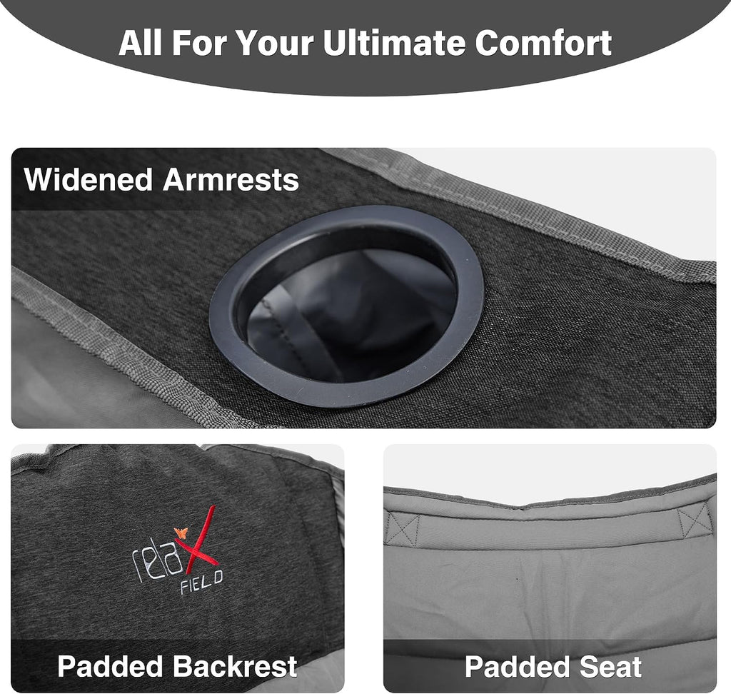 Oversized Camping Chairs with Cup Holder 500LBS, Black