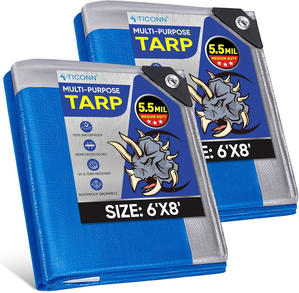 TICONN Heavy Duty Tarp Cover Waterproof, Extra Thick UV Resistant Tarpaulin