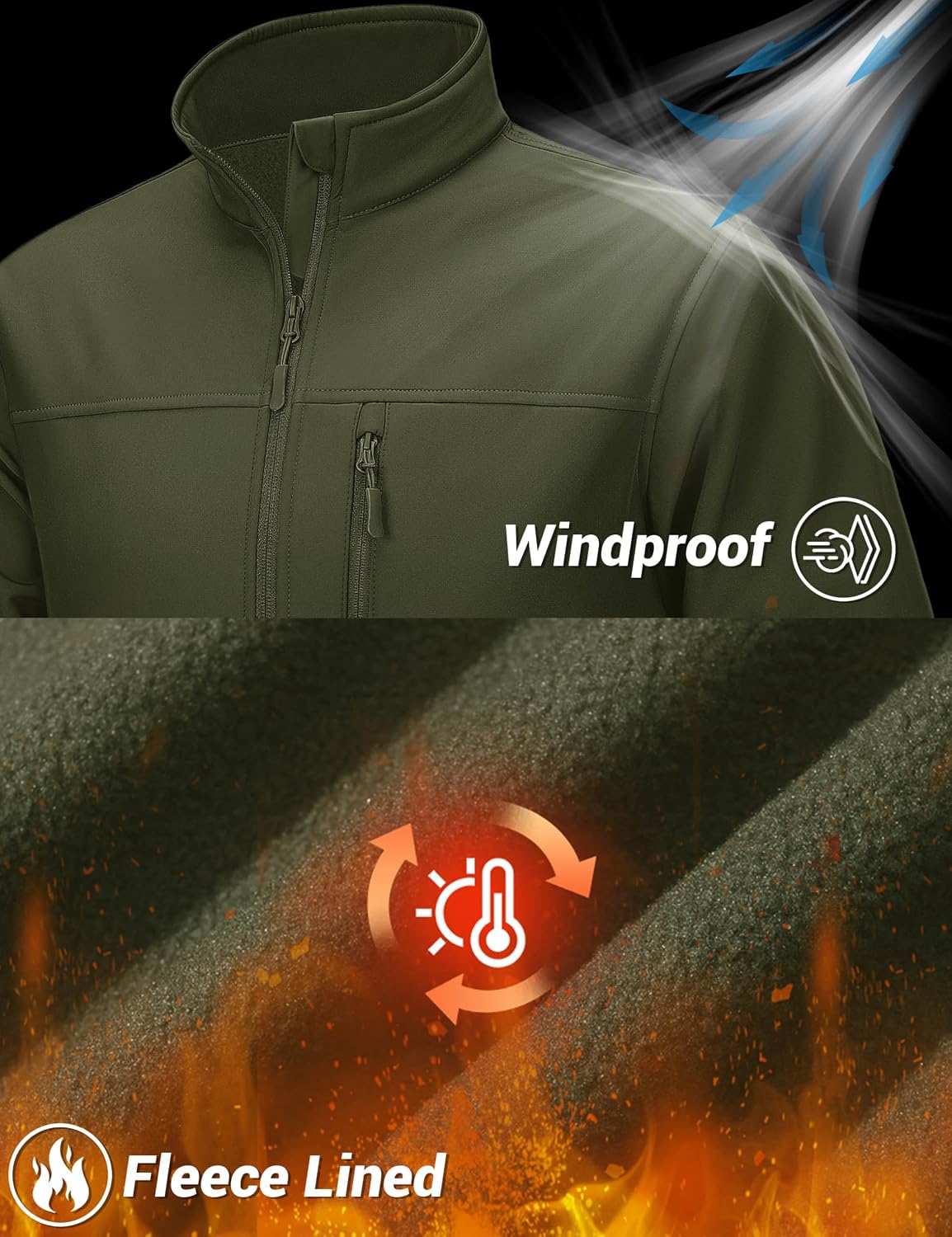 TACVASEN Mens Lightweight Softshell Jacket Fleece Waterproof Windbreaker