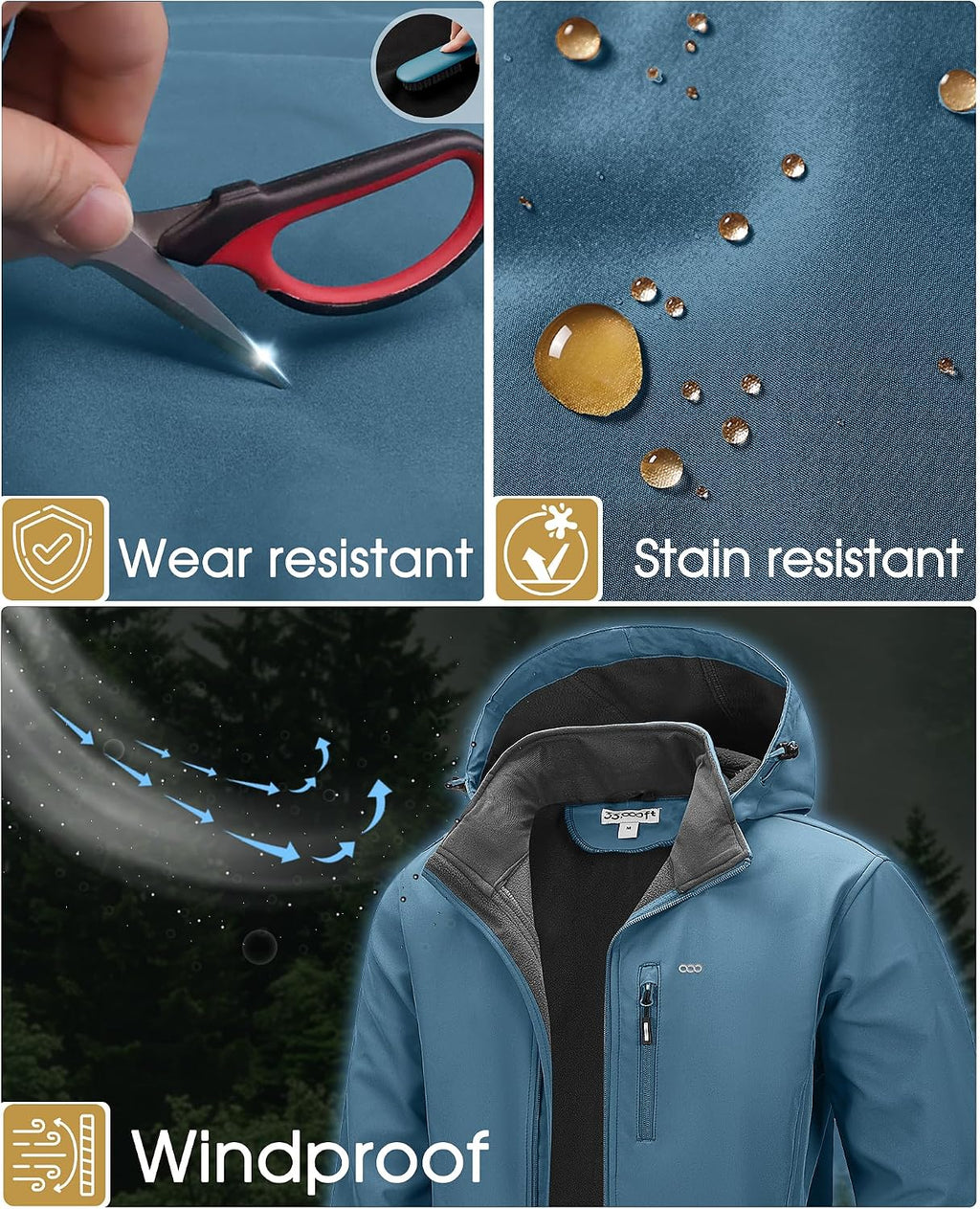 33,000ft Men's Hooded Softshell Jacket Waterproof Fleece Windbreaker Jacket