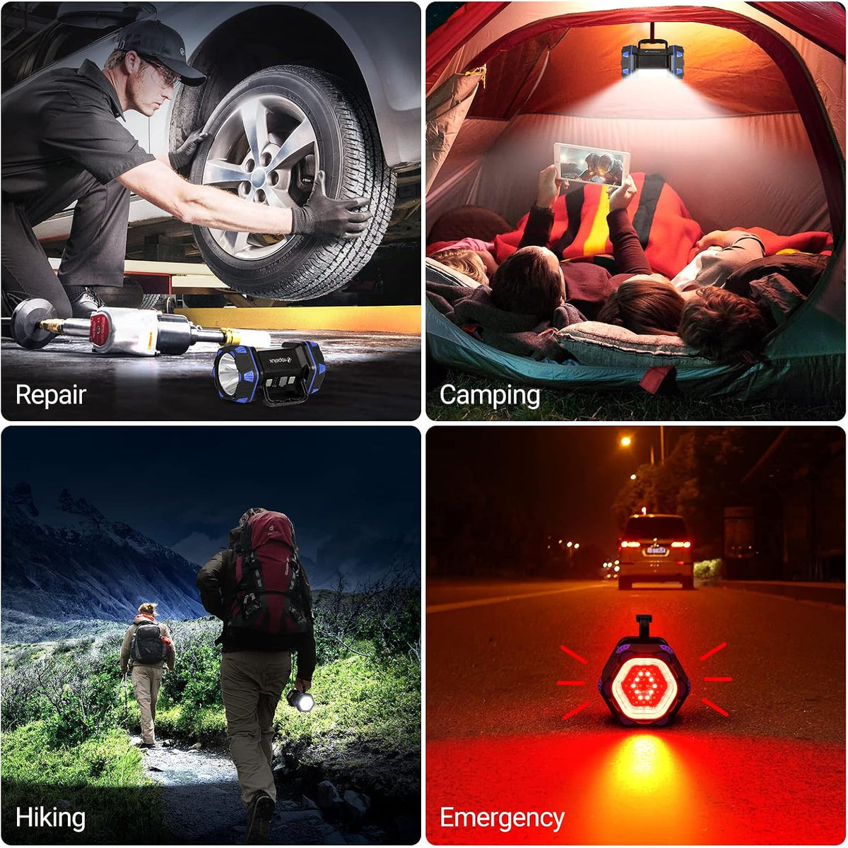 Led Camping Lantern Rechargeable, Camping Flashlight 1500LM, 8 Light Modes, Camping Lights 4800 Capacity, Portable Bright Flash Light for Emergencies, Power Outages, Hurricane, Hiking (Blue 1PACK).