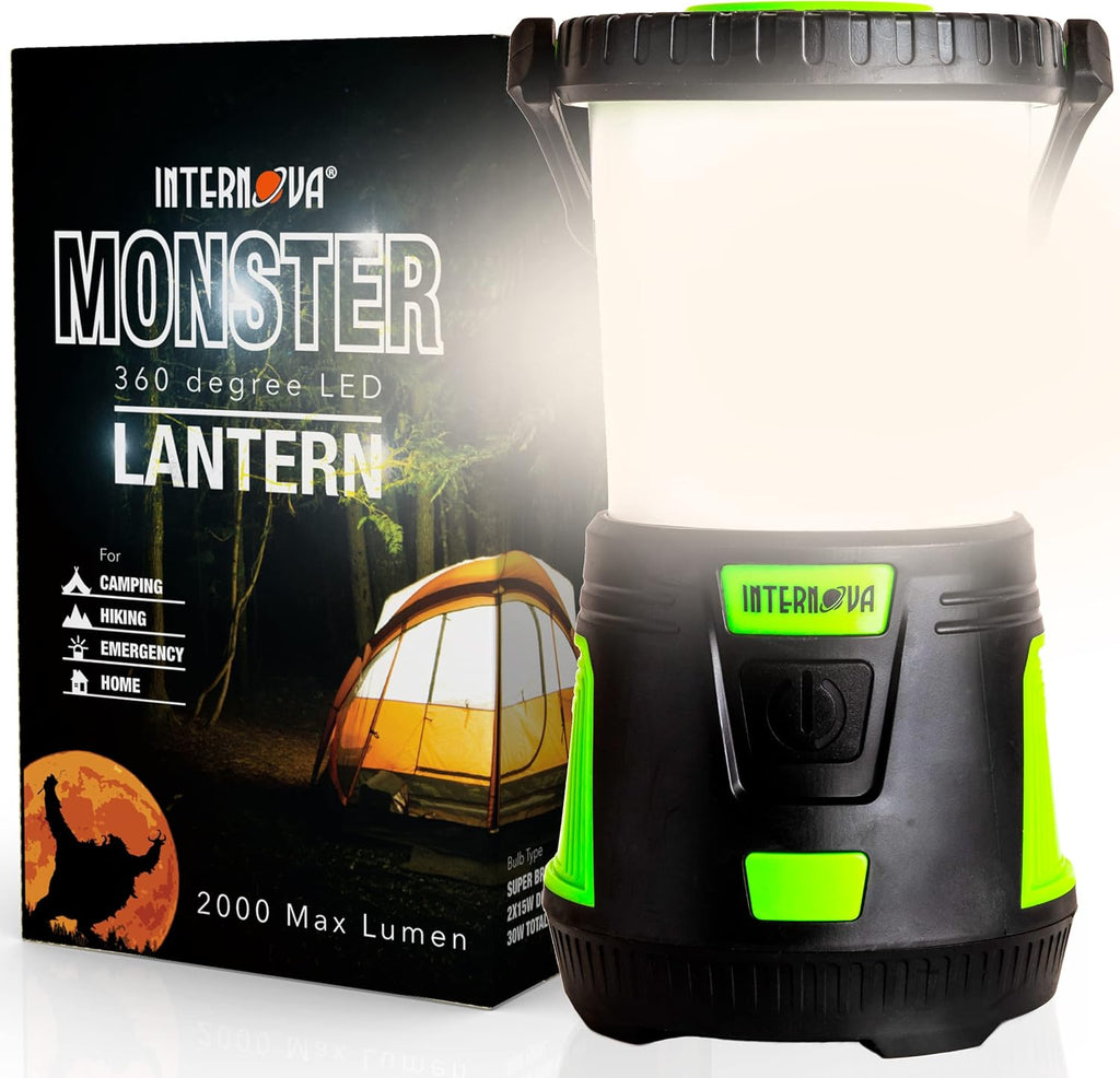 Internova 2000 Lumen LED Camping Lantern, Longest Lasting Battery Lantern, Powered & Operated with Infinite 360 Degree Light Control