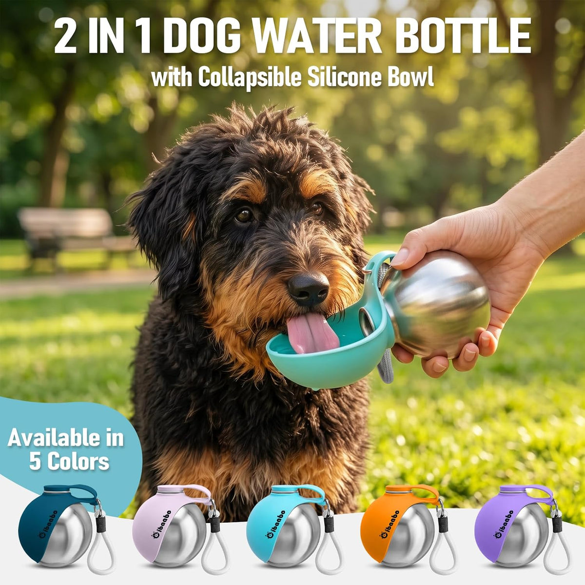 Cibaabo Portable Dog Water Bottle with Collapsible Silicone Bowl 10 oz