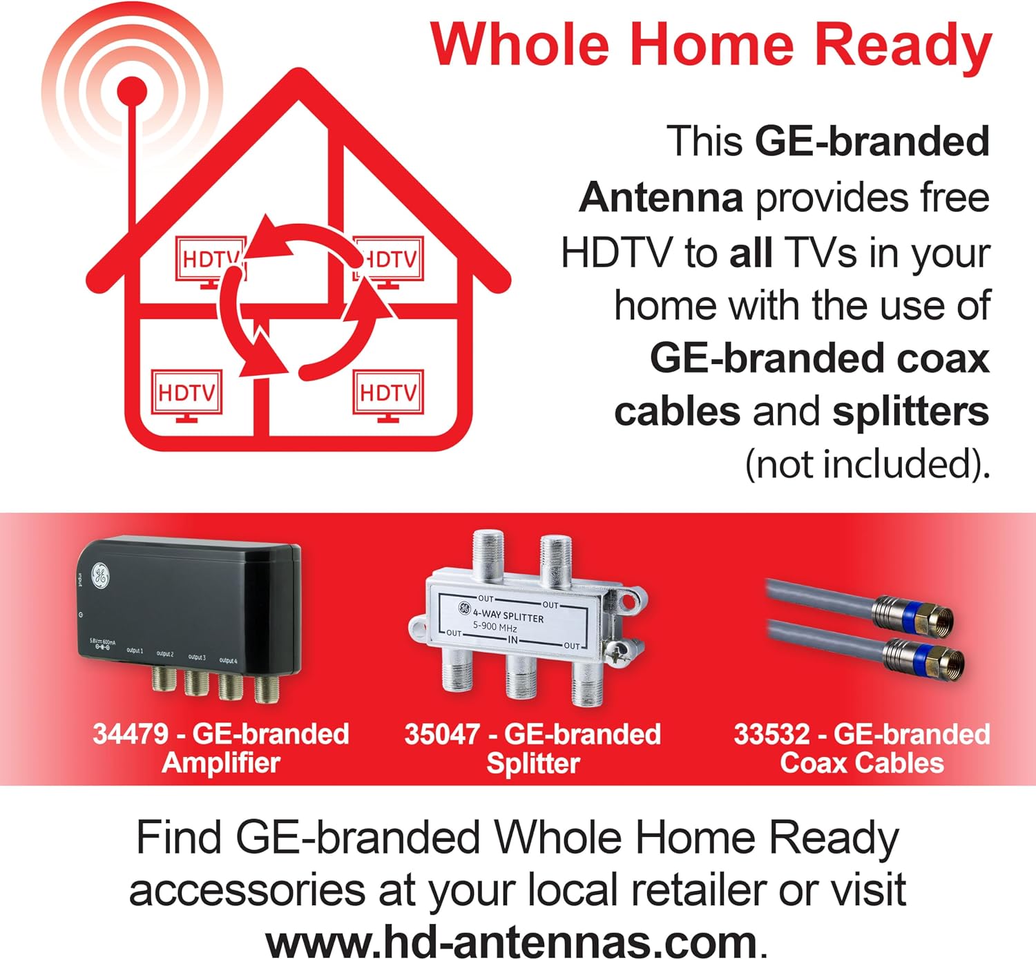 GE Outdoor HD Digital TV Antenna, Long Range Smart TV Antenna