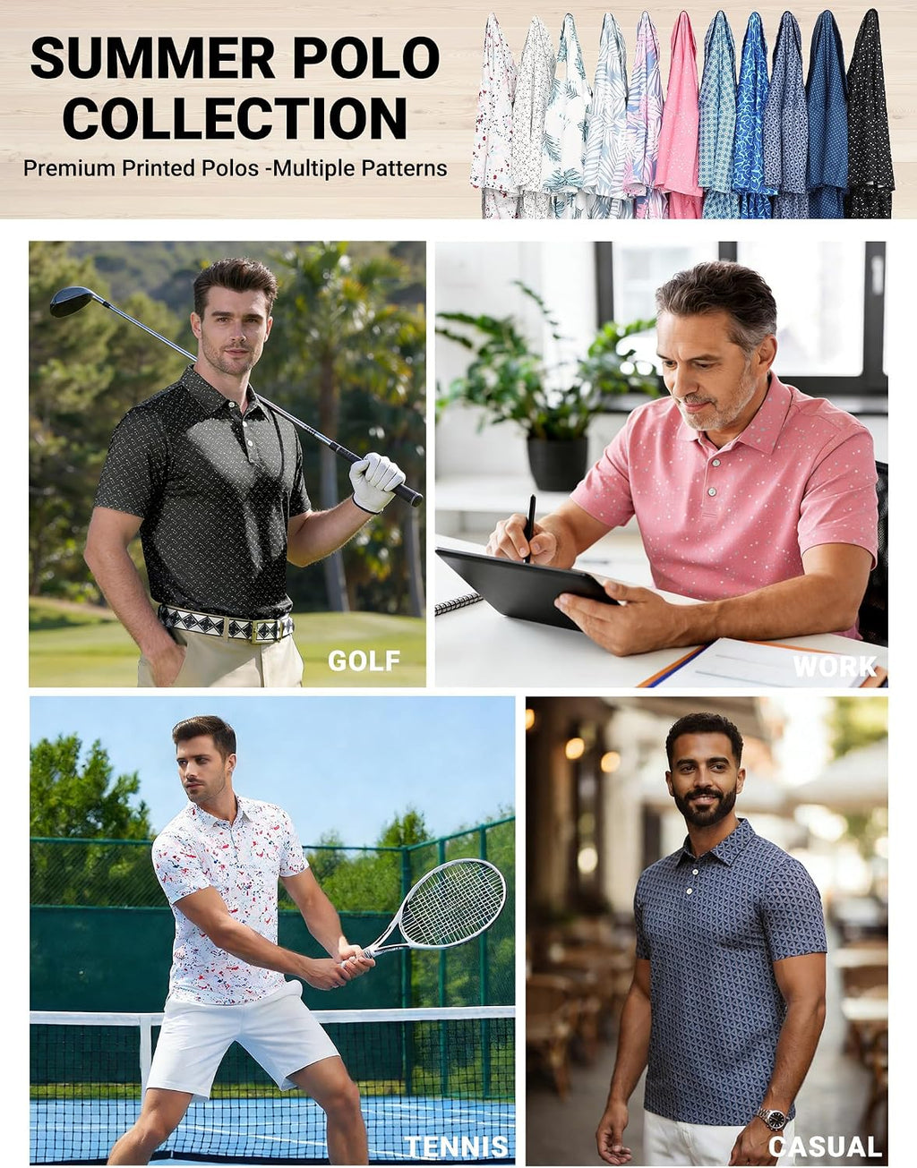 COOFANDY Mens Golf Polo Shirts Short Sleeve Quick Dry Casual Collared Shirt