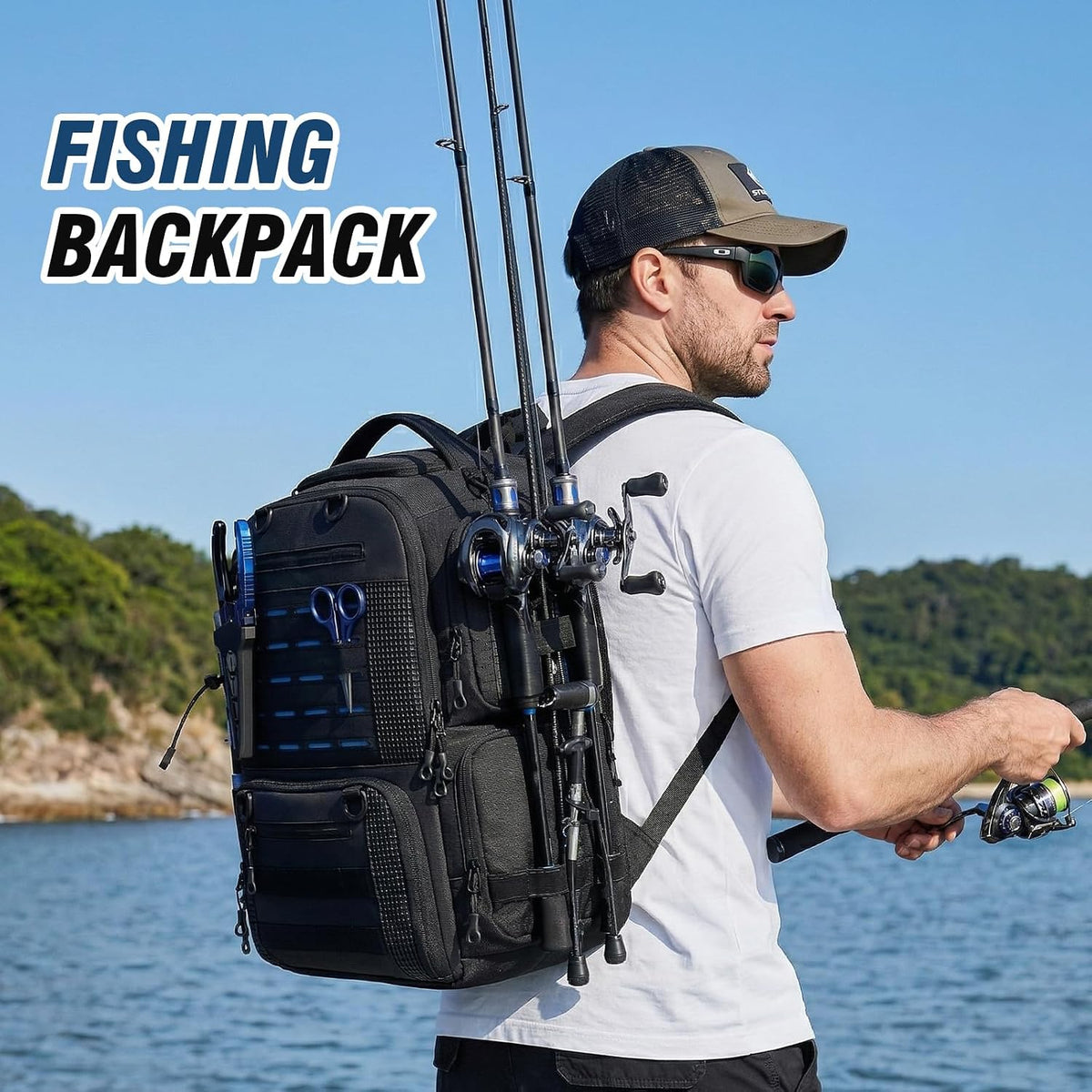 Fishing Tackle Backpack with 2 rod holders & 4 Tackle Boxes