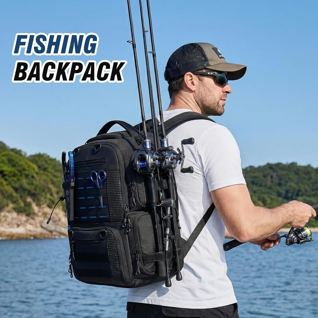 50L Fishing Backpack with Rod Holders, Tackle Box Backpack