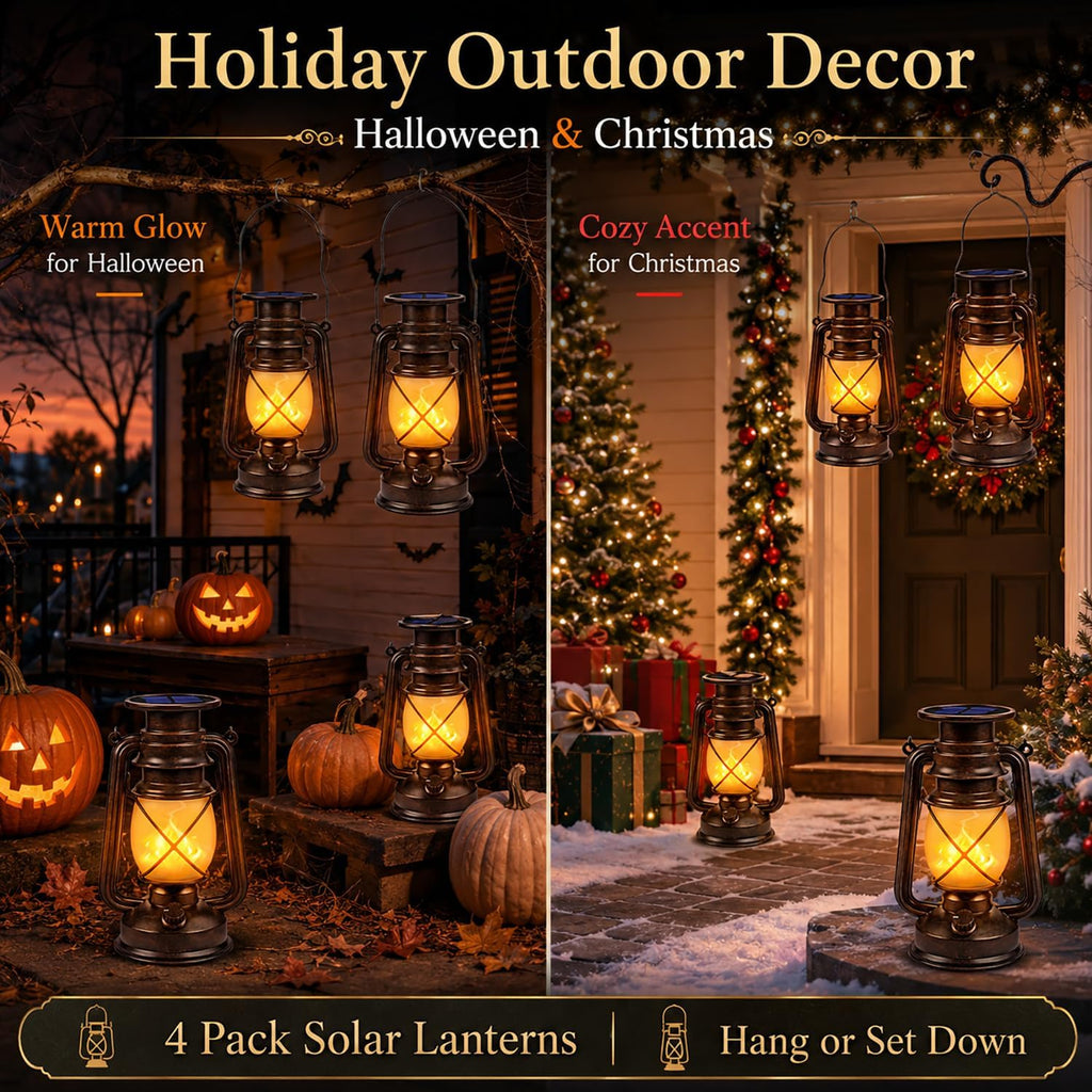 Marlrin Solar Lanterns Outdoor Waterproof 2 Pack LED Flickering Light