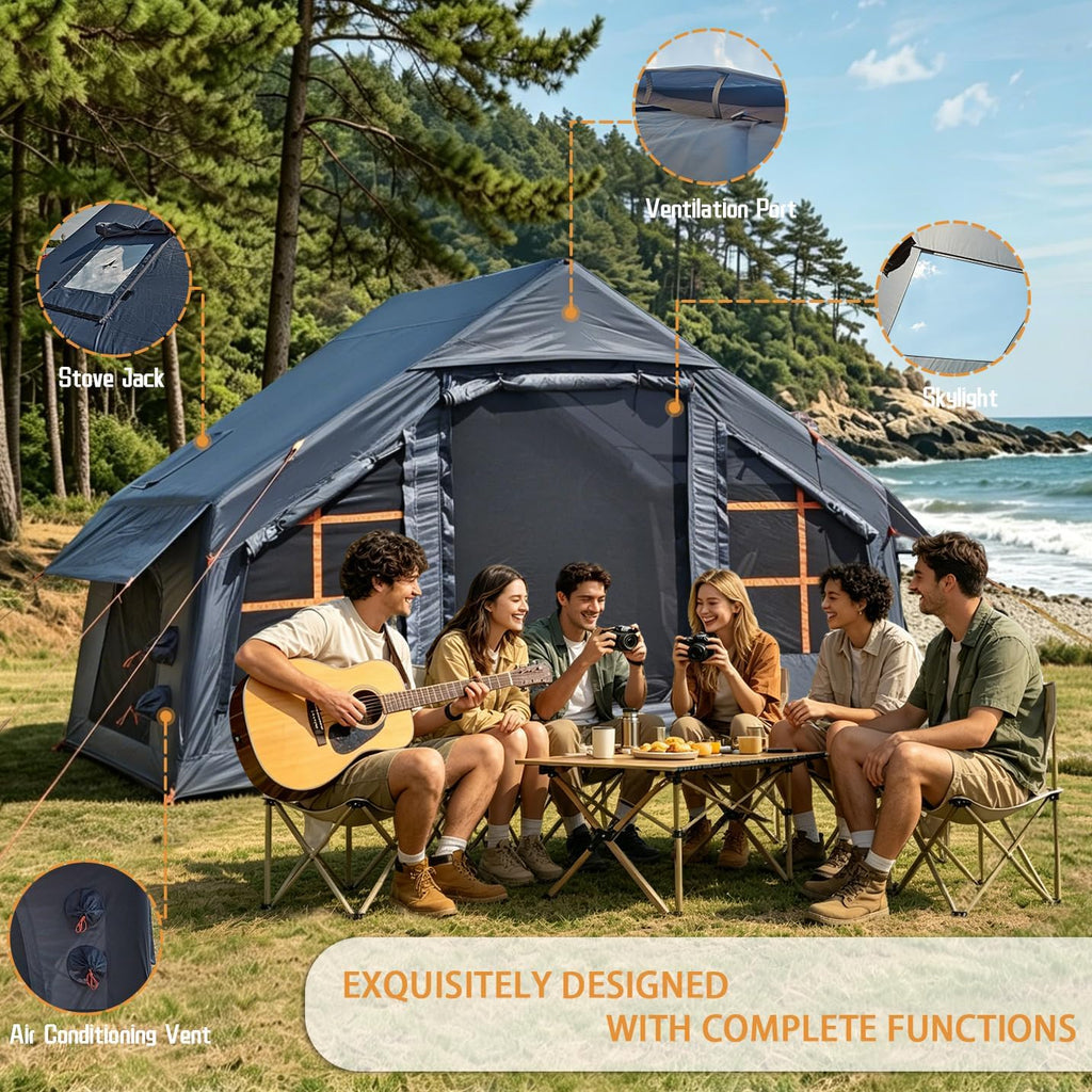Inflatable Tents for Camping with Skylight and Stove Jack,4-6 Person Inflatable Camping Hot Tent with Pump,Easy Setup Family Camping Tent 4 Season Waterproof Outdoor Tents