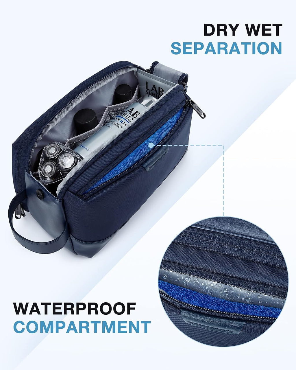 BAGSMART Large Travel Toiletry Bag for Men, Water-resistant, Nvay Blue