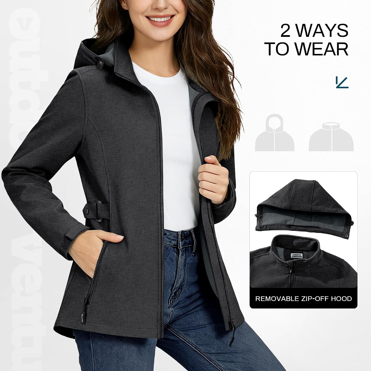 Outdoor Ventures Women's Fleece Lined Rain Jacket Waterproof Softshell Coat